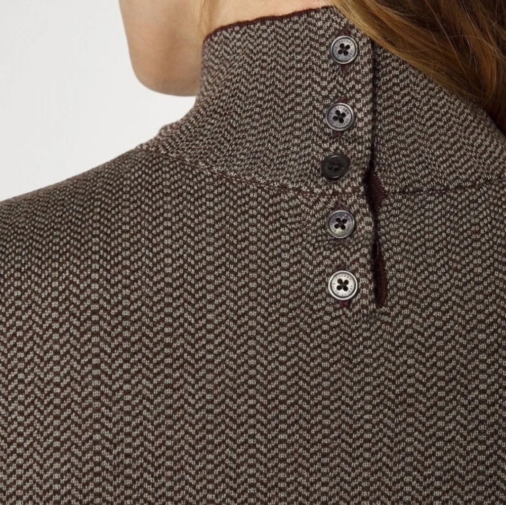 Lauren Ralph Lauren Faux Leather Patch Sweater Dress Wool Herringbone Size 2X - Picture 3 of 10